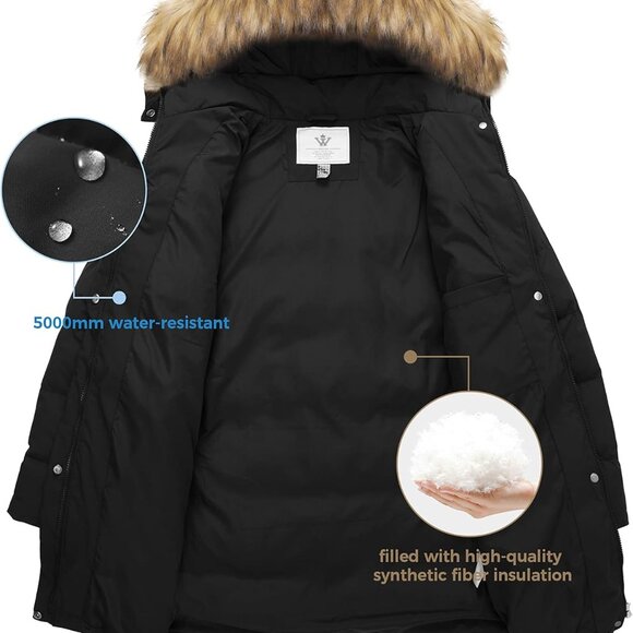 Women's Winter Thicken Puffer Coat Warm Jacket with Faux Fur Removable Hood - Picture 5 of 7